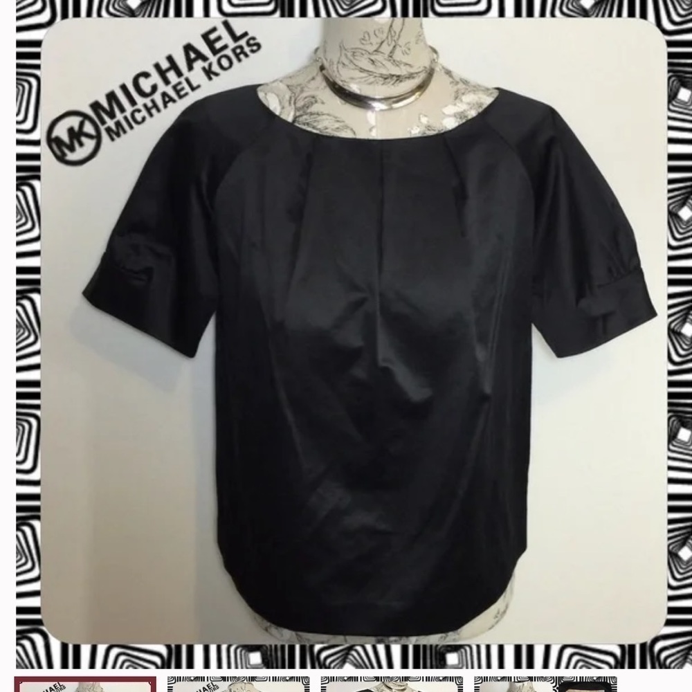 MICHAEL by Michael Kors Pull-Over Pleated Satin-Like Black Dress Blouse S